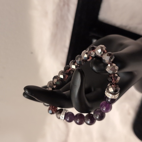 Avon|I Wish You Beaded Bracelet-PROTECTION- Purple Stone and Black Crytals Beads - Picture 3 of 11